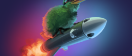 Kiwi bird flying a rocket